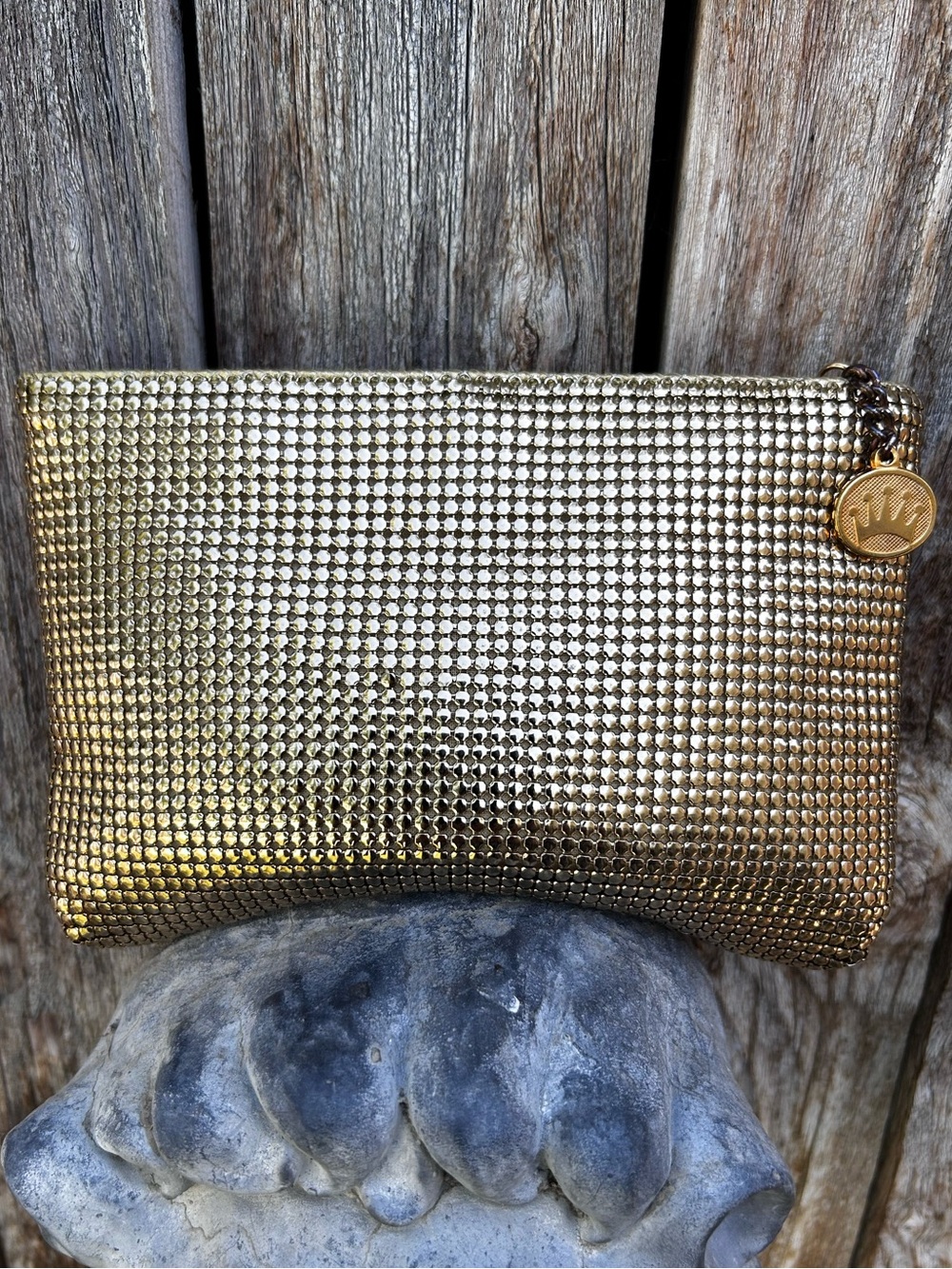 La Regale Vintage Gold Chain Mail Zip Clutch Mini Bag